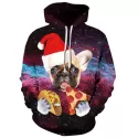 Galaxy Dog with Christmas Hat Print Pullover Hoodie -