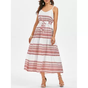 Geometric Belted Cami Dress - Orange Salmon