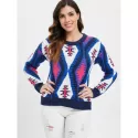 Geometric Graphic Knit Pullover Sweater -  One