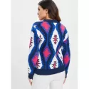 Geometric Graphic Knit Pullover Sweater -  One