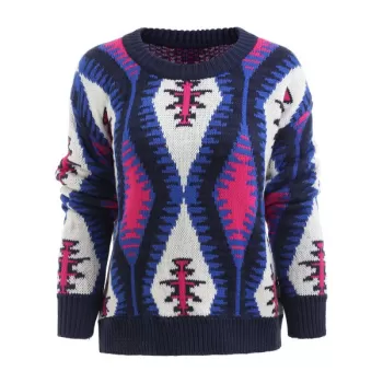 Geometric Graphic Knit Pullover Sweater -  One