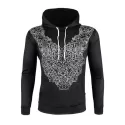 Geometric Pattern Pullover Drawstring Hoodie - Night