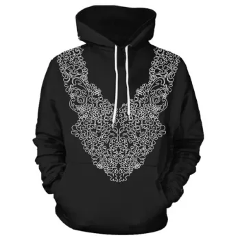 Geometric Pattern Pullover Drawstring Hoodie - Night