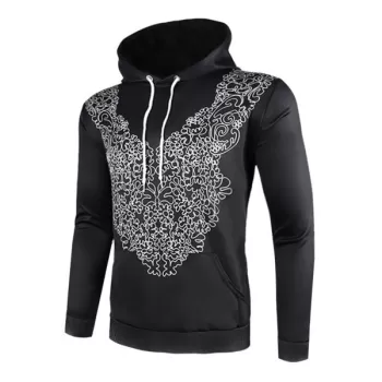 Geometric Pattern Pullover Drawstring Hoodie - Night