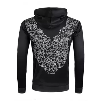 Geometric Pattern Pullover Drawstring Hoodie - Night