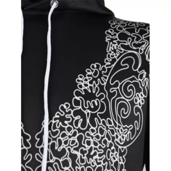 Geometric Pattern Pullover Drawstring Hoodie - Night
