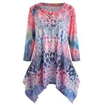 Geometric Print Handkerchief T-shirt - Multi-a