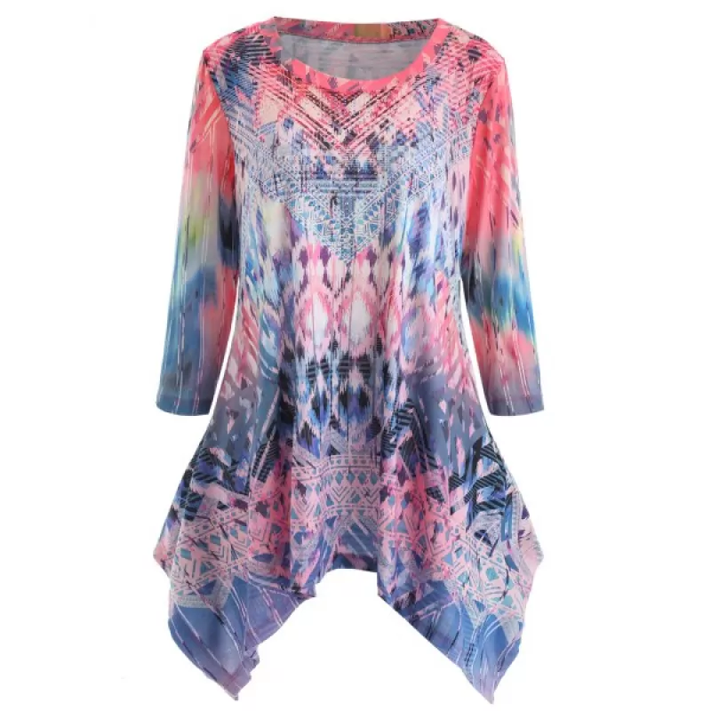 Geometric Print Handkerchief T-shirt - Multi-a