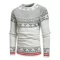 Geometric Stripe Pattern Knit Pullover Sweater - White