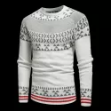 Geometric Stripe Pattern Knit Pullover Sweater - White