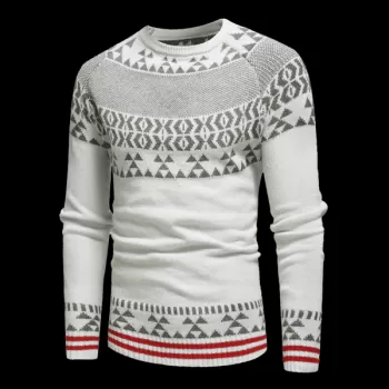 Geometric Stripe Pattern Knit Pullover Sweater - White