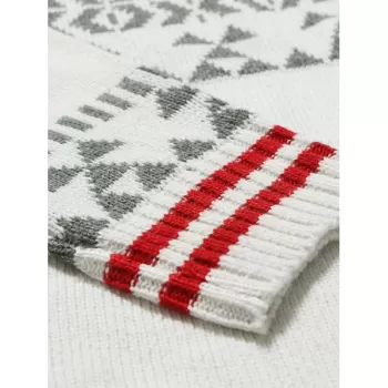 Geometric Stripe Pattern Knit Pullover Sweater - White