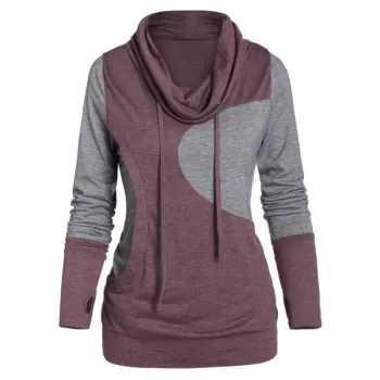Glove Sleeve Contrast Heathered Drawstring Cowl Neck T-shirt - Firebrick