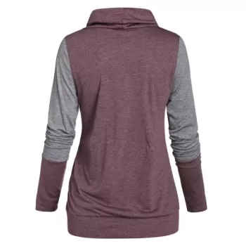 Glove Sleeve Contrast Heathered Drawstring Cowl Neck T-shirt - Firebrick