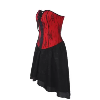 Gothic Bandeau Strapless Lace Corset Dress - Red