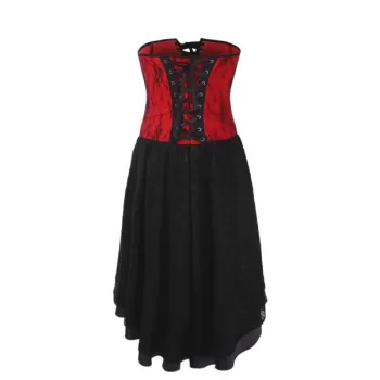 Gothic Bandeau Strapless Lace Corset Dress - Red