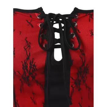 Gothic Bandeau Strapless Lace Corset Dress - Red