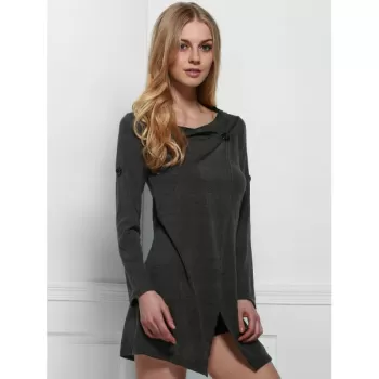 Graceful Cowl Neck Solid Color Slit Asymmetric Pullover Sweater For Women - Deep Gray One Size(fit Size Xs To