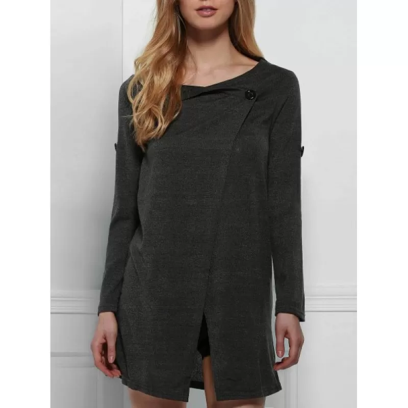 Graceful Cowl Neck Solid Color Slit Asymmetric Pullover Sweater For Women - Deep Gray One Size(fit Size Xs To