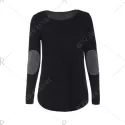 Graceful Jewel Neck equin plicing Long leeve Blouse For Women - Black