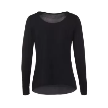 Graceful Jewel Neck equin plicing Long leeve Blouse For Women - Black