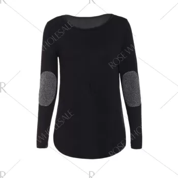 Graceful Jewel Neck equin plicing Long leeve Blouse For Women - Black