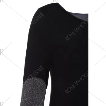 Graceful Jewel Neck equin plicing Long leeve Blouse For Women - Black