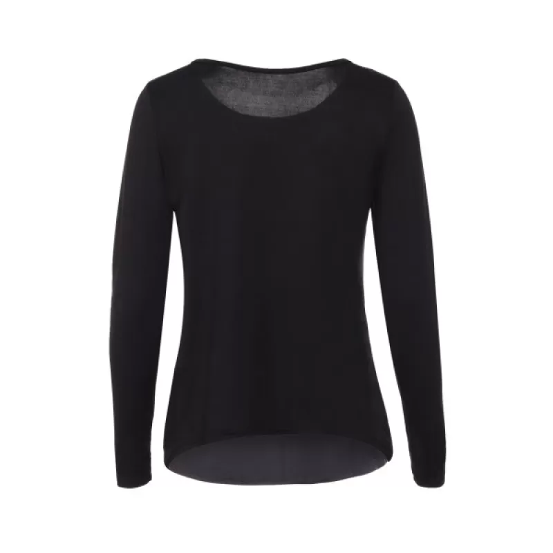 Graceful Jewel Neck equin plicing Long leeve Blouse For Women - Black