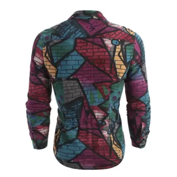 Graffiti Wall Print Button Up Shirt - Light Gray