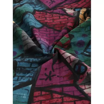 Graffiti Wall Print Button Up Shirt - Light Gray