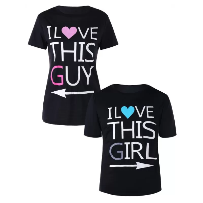 Graphic Print Matching Couple Tee - Black Men