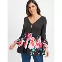 Half Buttoned Skirted Blouse - Black