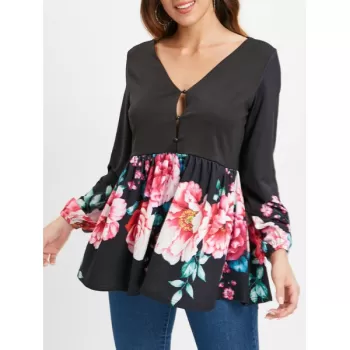 Half Buttoned Skirted Blouse - Black