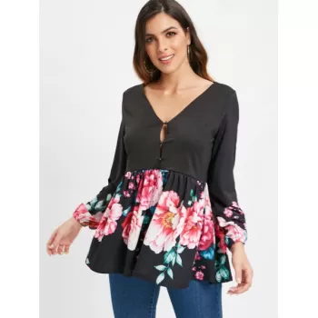 Half Buttoned Skirted Blouse - Black
