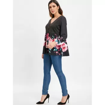 Half Buttoned Skirted Blouse - Black