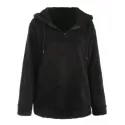 Half Zip Fuzzy Hoodie - Black
