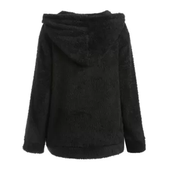 Half Zip Fuzzy Hoodie - Black