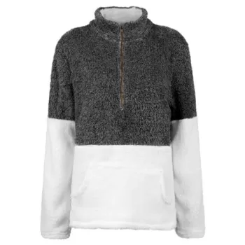 Half-zip Two Tone Front Pocket Teddy Sweatshirt - Gray