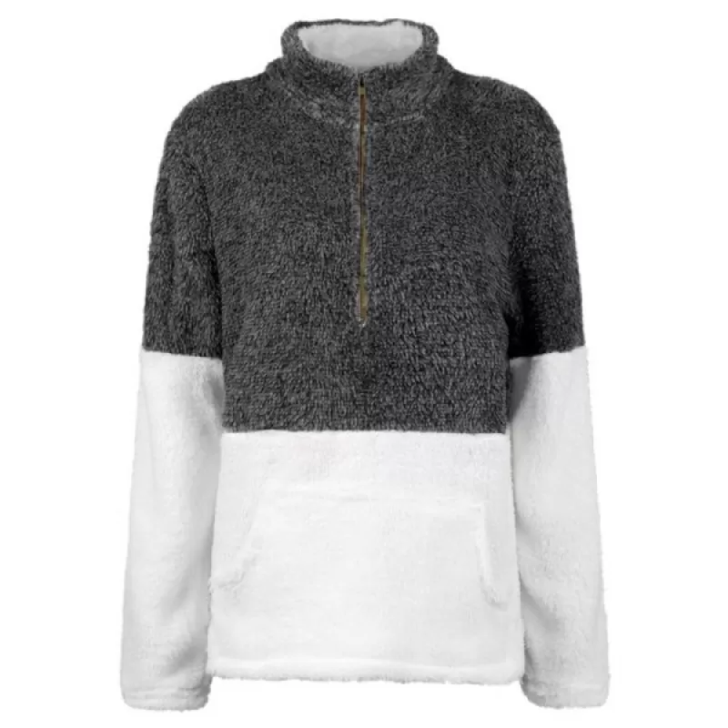 Half-zip Two Tone Front Pocket Teddy Sweatshirt - Gray