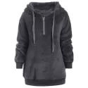 Half Zipper Drawstring Fluffy Hoodie - Dark Gray