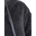 Half Zipper Drawstring Fluffy Hoodie - Dark Gray