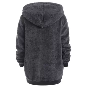 Half Zipper Drawstring Fluffy Hoodie - Dark Gray
