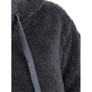 Half Zipper Drawstring Fluffy Hoodie - Dark Gray