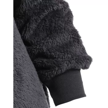 Half Zipper Drawstring Fluffy Hoodie - Dark Gray