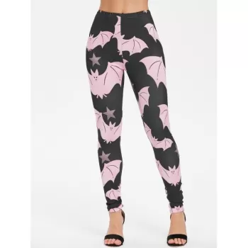 Halloween Cartoon Bats Print Outdoor Leggings - Black