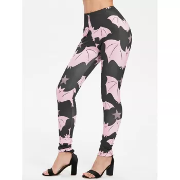 Halloween Cartoon Bats Print Outdoor Leggings - Black