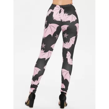 Halloween Cartoon Bats Print Outdoor Leggings - Black