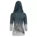 Halloween Convertible Collar Tree Print Sweatshirt - edium Sea Green