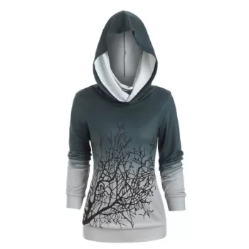 Halloween Convertible Collar Tree Print Sweatshirt - edium Sea Green