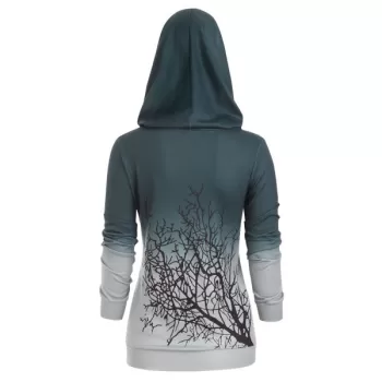 Halloween Convertible Collar Tree Print Sweatshirt - edium Sea Green